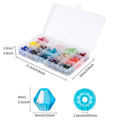 MissAudrey 450pcs Bicone Crystal Beads 8mm Bicone Glass Beads for Jewelry Making Faceted Crystal Glass Beads AB Colors for DIY Bracelets Necklaces Earrings Suncatcher Crafts