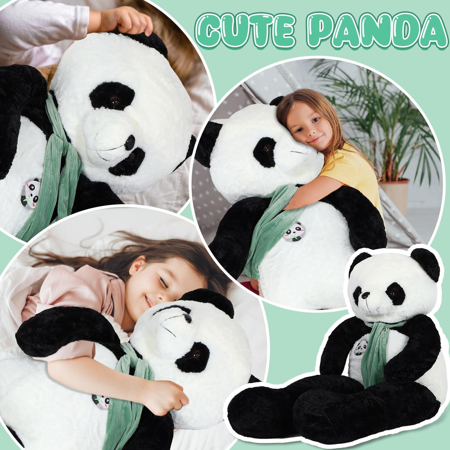 RoundFunny 63 Inch Tall Giant Plush Panda Bear Giant Stuffed Animal Large Panda Plushie with Green Scarf Big Soft Plush Bear Toy for Christmas Boys Girls Girlfriend Wife Gift