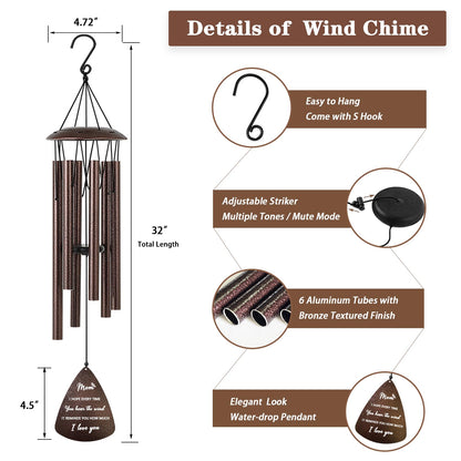 Gifts for Mom from Daughter Son, 32" Bronze Wind Chimes, Best Mom Ever Gift for Mama Mother in Law