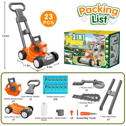 Bubble Lawn Mower for Kids, 3-in-1 Bubble Machine Blower with 10 Bubble Solution, Outdoor Push Toys for Toddlers Ages 3-8, Birthday Easter Summer Gift for Boys Girls 3 4 5 6 7 8 Year Old