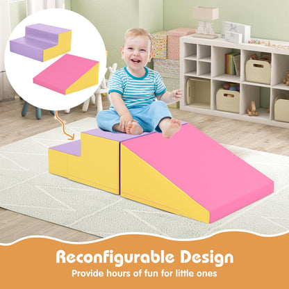 Costzon Climbing Toys for Toddlers, Soft Play Set for Crawling, Climbing, Sliding, Indoor Active Play, 2 PCS Foam Climbing Blocks for Infants Baby Kids (Rose+Yellow)