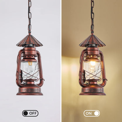 NOXARTE Vintage Pendant Light Lantern Ceiling Light Fixture with Glass Shade Adjustable Chain for Kitchen Island Farmhouse Loft Porch Width 7 Inch x Height 15 Inch