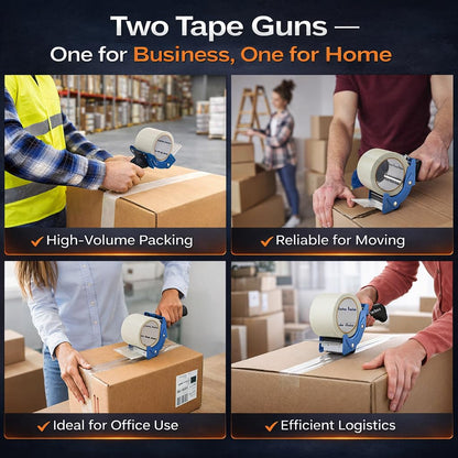 Professional 3-Inch Tape Gun Dispenser, 2-Pack Heavy-Duty Packing Tape Dispenser for Shipping Boxes, Quick Reload, Works with Standard & Thick Tape, Ergonomic Handle for Warehouse, Moving & Office