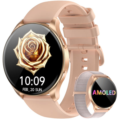 Blackview Smart Watch for Women(Make/Answer Calls), 1.43''AMOLED Touchscreen Fitness Tracker with 100+ Sports Modes, Heart Rate/SpO2/Sleep Monitor/2 Straps, Smartwatch for iPhone & Android