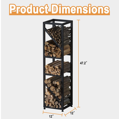 Wakeyard 47 Inch Tall Indoor Firewood Rack Outdoor, 5-Tier Functional Fireplace Log Holder, Heavy Duty Metal Firewood Storage Rack, Decorative Log Organizer, Anti-Rust Coating, Adjustable Pads