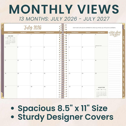 bloom daily planners HARDCOVER Planner 2026-2027 (8.5" x 11") Academic Year (July 2026 - July 2027) - 13 Months Task Goal Planner for Women - Monthly & Weekly Agenda Book - Purple Linen