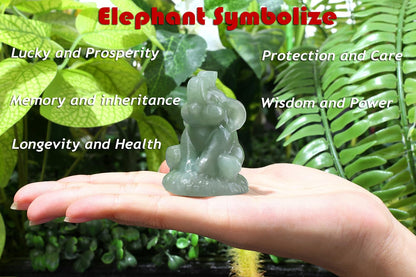 ZHIYUXI 2.2" Crystal Elephant Statue Decor Green Lucky Cute Elephants Green Aventurine Crystals Figurine Spiritual Figurine Gifts for Women Small Sculpture for Home Office Desk Room Decoration