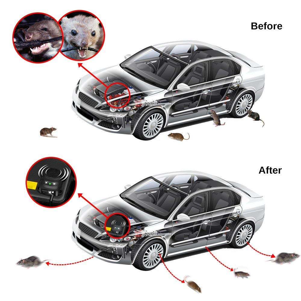 Loraffe 2 Pack Under Hood Animal Repeller Car Rat Repeller Rodent Repeller Ultrasonic Mouse Deterrent for 12V Vehicle Get Rid of Mice in Car Engine