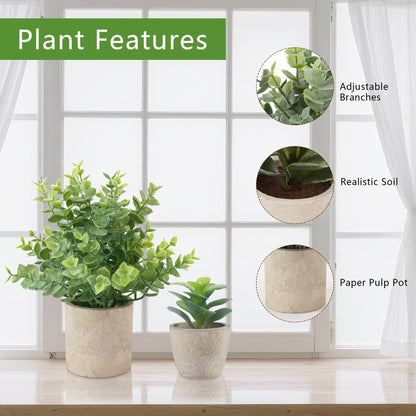 ALAGIRLS 4 Pack Small Fake Plants, 10" Artificial Plants Indoor Eucalyptus/Rosemary/Succulents, Small Faux Plants in Pulp Pot,for Farmhouse Decor, for Bathroom Bedroom Kitchen Office Living Room Decor