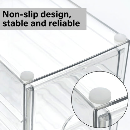 Prsildan Acrylic Drawer Makeup Organizer with 6 Drawers (Not for Baby Bottle), Set of 2 Office Desk Organizers Accessories, Clear Stackable Storage Drawers for Vanity, Craft (Largest Drawer 4" Tall)