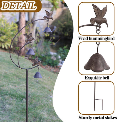 MNRYLKB Gardens Metal Hummingbirds with Bells for Outside Garden Art,Decorative Garden Stakes