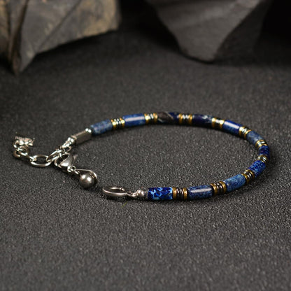 Casvia Blue Sovereign Men's Chakra Bracelet, Handcrafted Blue Emperor & Hematite Beads, Adjustable Stainless Steel Dual Clasp, Thickened Wire Gift for Dad Boyfriend Husband