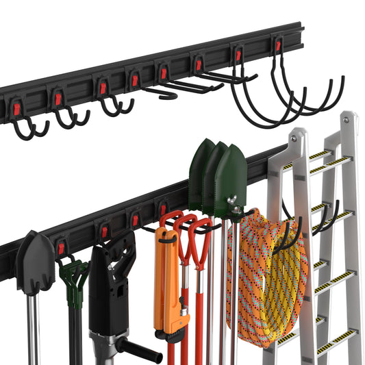 WORKPRO Garage Tool Organizer Wall Mount, Garage Organization Garden Tool Rack Holder System, 64-Inch 4 Rails with 8 Heavy Duty Adjustable Hooks for Hanging and Storage