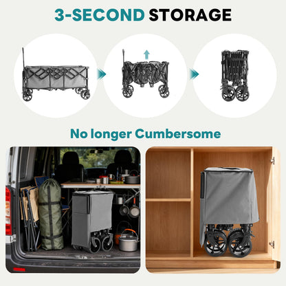 DUMOS 49''L Collapsible Extended Wagon with 440LBS Capacity, Heavy Duty Wagons Garden Cart with All-Terrain Big Wheels & Drink Holders, 250L Foldable Carts for Sports, Shopping, Camping, Grey