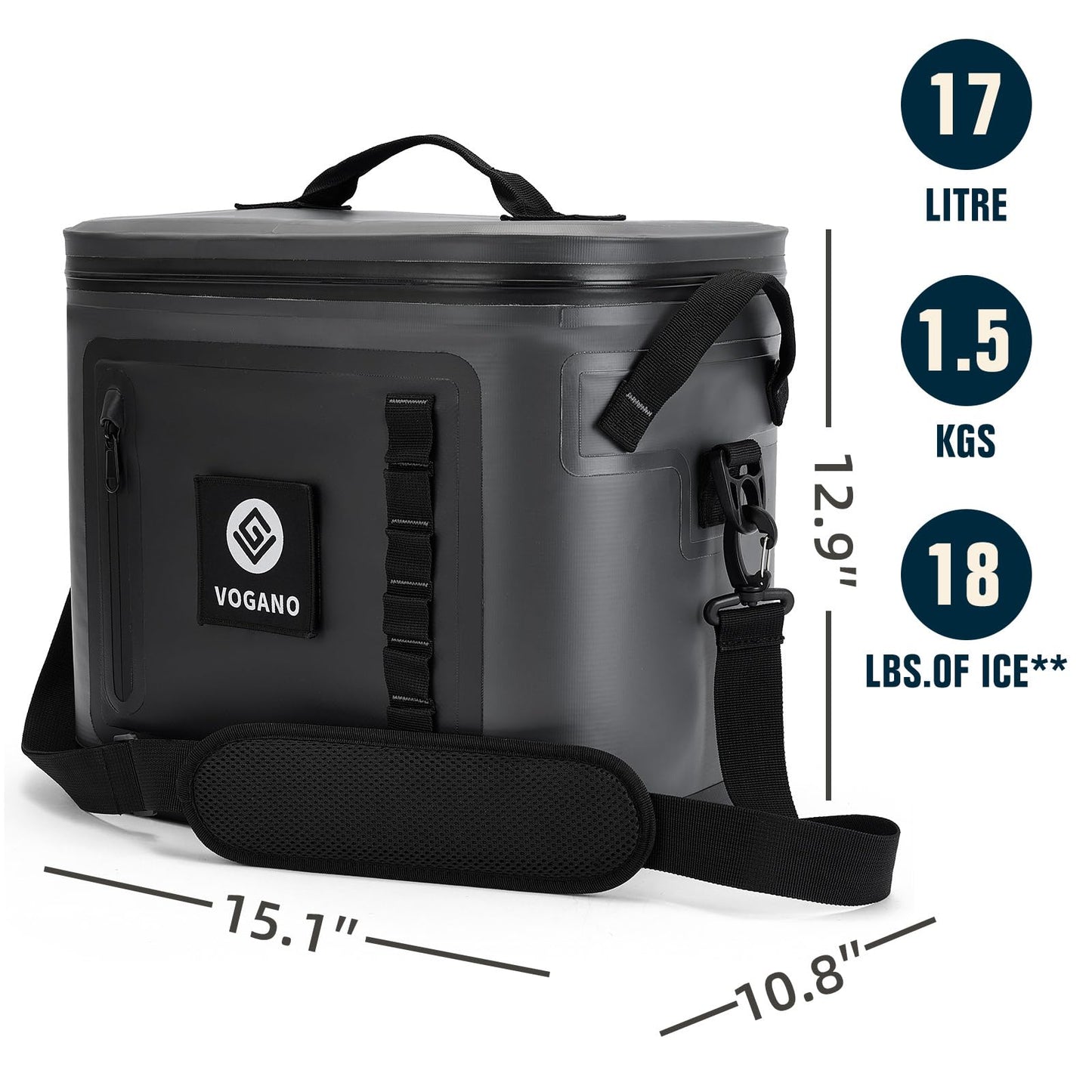 Vogano Soft Cooler - Insulated Leak-Proof Cooler Bag with Waterproof Zipper | 28 Can Portable Ice Chest for Camping, Beach, Travel, Picnic, Fishing (Dark Grey)