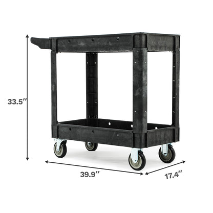DWVO Utility Cart, 1000 lbs Capacity, 2 Shelf Heavy Duty Plastic Service Utility Cart on Wheels, Rolling Storage Work Carts Suitable for Warehouse, Garage, School & Office, Cleaning, Black