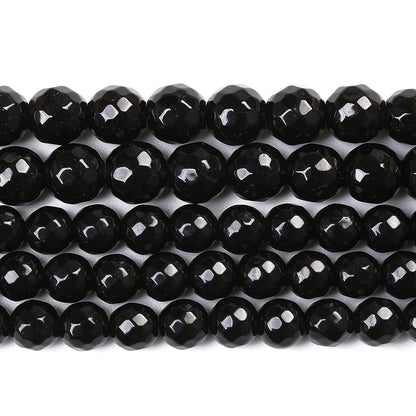 32pcs 12mm Natural Faceted Black Agate Stone Beads for Jewelry Making Energy Healing Beads DIY Bracelet Necklace Accessories 15" (12mm, Faceted Black Agate)