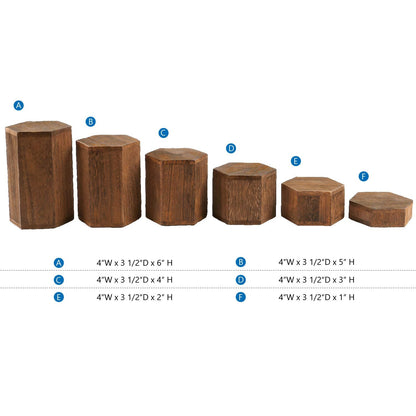 MOOCA Wooden 6 Pcs Hexagon Risers for Display Jewelry and Accessories Display Stand, Brown
