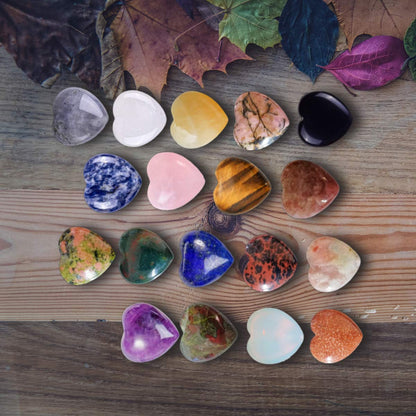 XMHOME Crystal Heart Shaped Stones Set Assorted Natural Variety Pack Gemstones 1" (25 * 25 * 12mm) Pocket Worry Palm Stone Rock Collection Box for Healing Reiki Jewelry Making Home Decor 18Pcs
