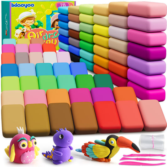 Ixiaoyoo Air Dry Clay for Kids, 78 Colors Modeling Magic Clay, Safe & Non-Toxic, DIY Model School Arts & Crafts Kit with Tools, Home Party Favors, Birthday & Christmas Toys Gift for Boys & Girls