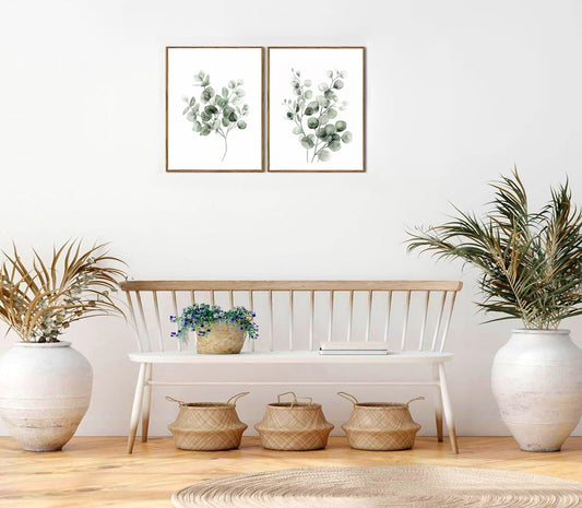 Sage Green Botanical Canvas Wall Art Poster Set of 3, Eucalyptus Leaf Pictures Wall Decor Paintings, Minimalist Plant Prints Aesthetic Home Decor for Living Room Bedroom Bathroom 12x16 inch Unframed
