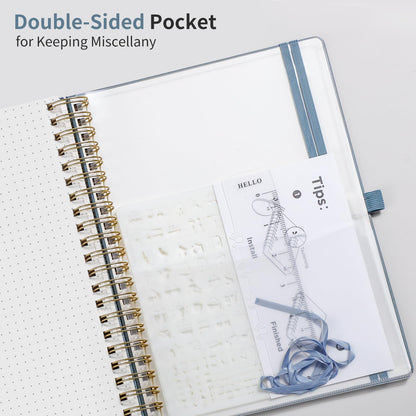 EMSHOI Dotted Journal Spiral Notebook - 300 Pages, B5 Hardcover Leather, 100 GSM Thick Dot Grid Notebook for Women Men Work Writing, Journaling, Drawing, 7.48" x 10.15", Gray Blue