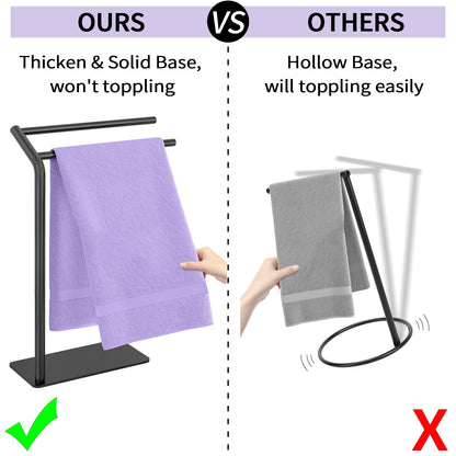 LSK Hand Towel Stand, Black Bathroom Towel Holder Stand, Curved F-Shaped Countertop Towel Stand with Heavy Base, 16.6 Inch