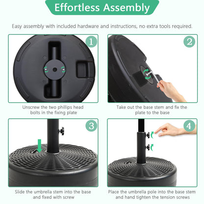 Helios&Hestia 70 lb Heavy Duty Round Umbrella Base, Plastic Water and Sand Fillable Outdoor Stand Weight for Patio Market Table Umbrella, Black