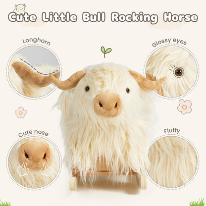 Baby Rocking Horse,Highlander Cattle Toddler Rocking Toy for 1+ Year Old Cute White Cow Stuffed Cow Rocker Toy Rocking Animal for Baby Boys and Girls Nursery/Child Christmas or Birthday Gift