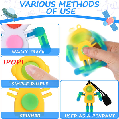 24Pcs Pop Fidget Spinners Bulk - Deformable Astronaut Fidget Spinner Keychain Robot Gyro Fidget Spinner for Kids Adults Glow in The Dark Sensory Toys Easter Party Favors Classroom Prizes