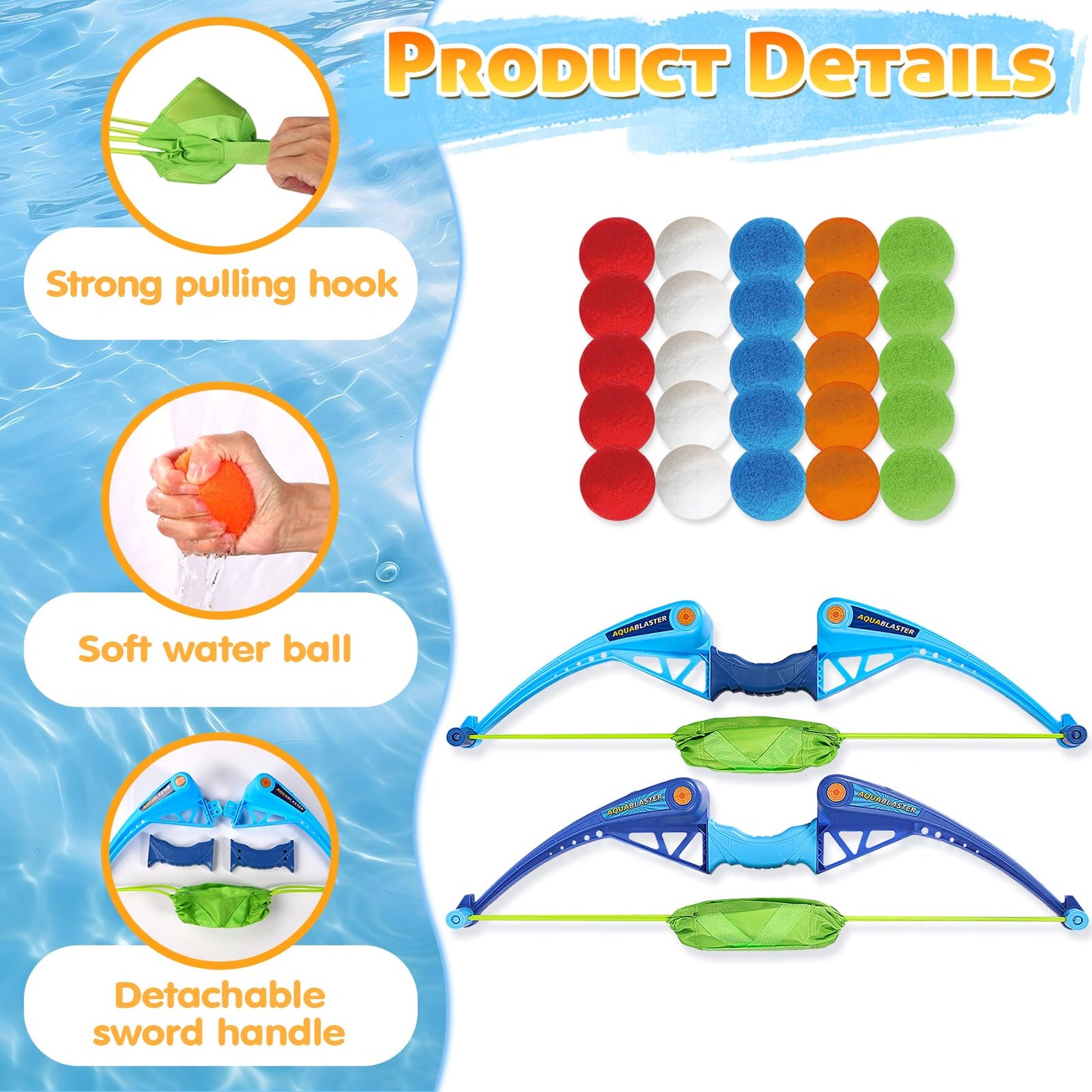 AOSPHYS 25Pcs Reusable Water Balloons with 2pcs Bow and Arrow for Kids, Pool Beach Water Fight Equipment for Boys and Girls, Outdoor Summer Toys for Kids Ages 3-12