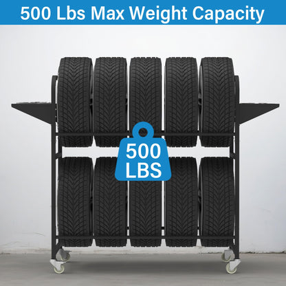 Neorexon Tire Storage Rack 57" x 55.1" x 20" w/Anti-dust Cover, Adjustable Rolling Tire Rack for Garage Black w/4 Swivel Casters & 2 Storage Shelf for Garage Storage