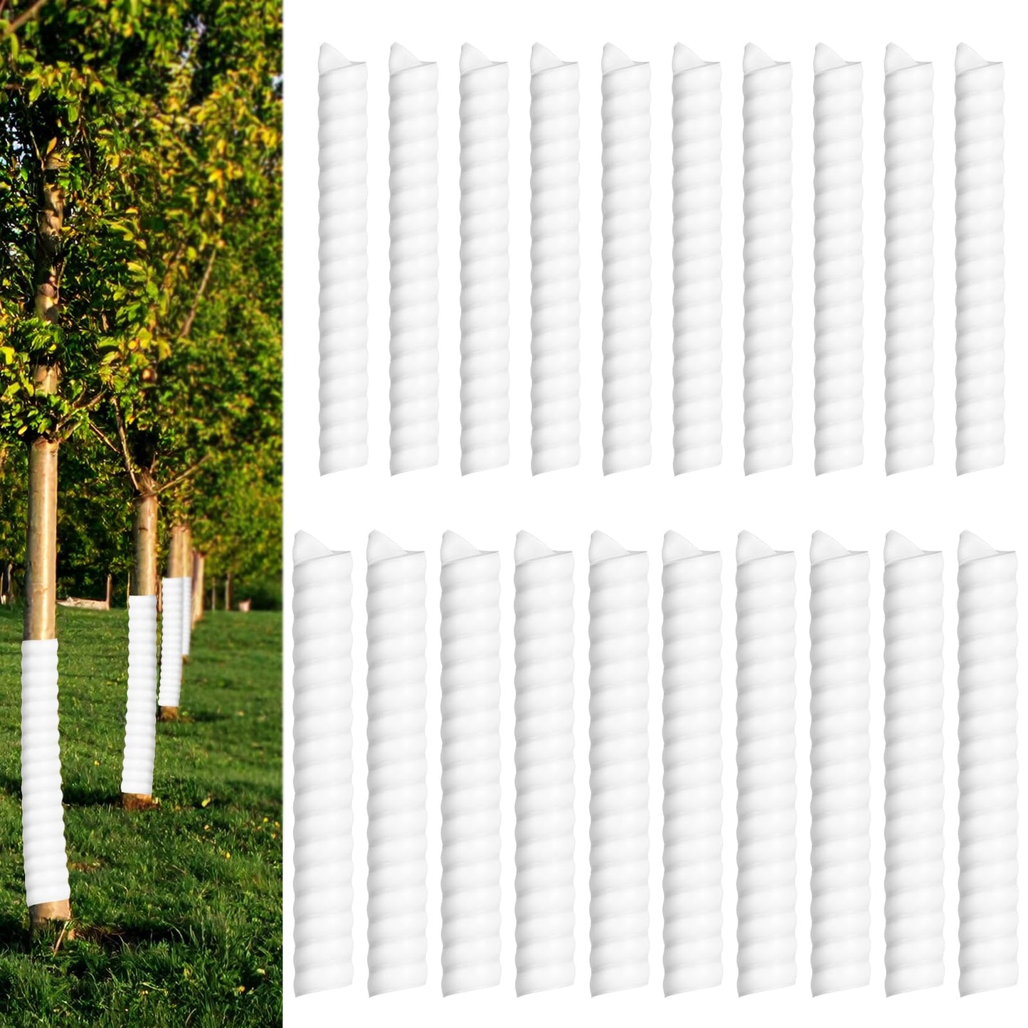 Tolare 20 PCS Tree Trunk Protector Guard Spiral Wrap Tubes, Plastic Bark Shields for Young Saplings - Effective Tree Protectors from Animals Deer Rabbits Rodents (White)