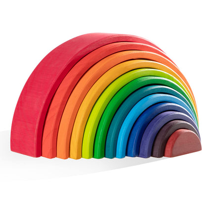 MERRYHEART Wooden Rainbow Stacking Toy - 12 Pieces Extra Large Montessori Wooden Stacking Arch Educational Toys, Nesting Puzzle Building Blocks for Kids Toddlers (Rainbow Stackers)