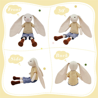 Mikee Fluffie 15" Bunny Stuffed Animals for Baby, Plush Toy Doll -Wearing Striped T-Shirt and Pants,Cute Doll Set Dress Up for 3 4 5 Year Old Girl - Gift for Birthday