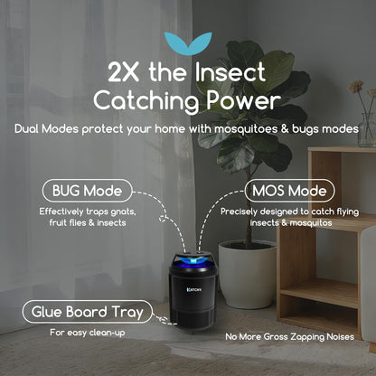 Katchy Indoor Flying Insect Trap – Catcher & Killer for Mosquitoes, Fruit Flies, Gnats & Moths – Non-Zapper with Suction & Blue Light – Ideal for Indoor Spaces, Kitchens & Plants (Original, Black)