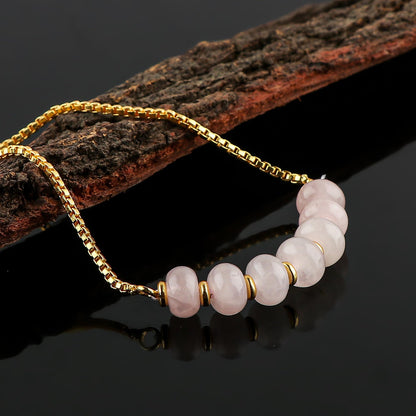 TGH Natural Rose Quartz Gemstone Rondelle Beads Bolo Bracelet Gold Plated Adjustable Slider Gift for Women Birthday Wedding Handmade Christmas Gifts (Rose Quartz Shade)