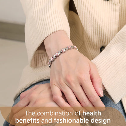 Feraco Magnetic Bracelet for Women Titanium Steel Magnetic Bracelet with Neodymium Magnets & Sparkling Crystals, Christmas Jewelry Gifts (Pink)