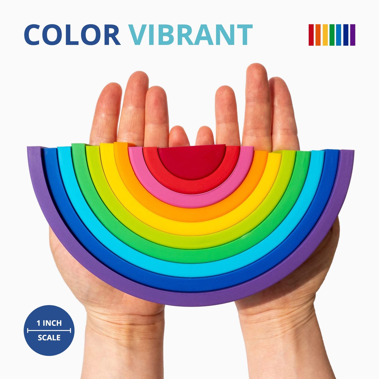 BLUE GINKGO Silicone Rainbow Stacker - Montessori Nesting Puzzle | Kids and Toddler | Stacking Sensory Toys - 10 Layers (Vibrant)