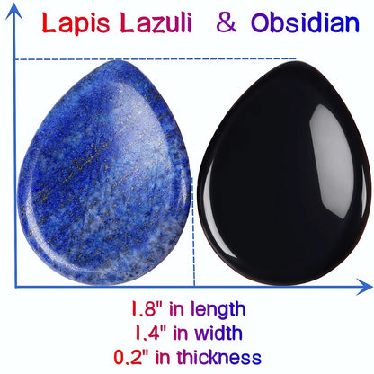 QINJIEJIE 2PCS Crystals Thumb Worry Stones for Anxiety Lapis Lazuli Obsidian Hand Carved Worry Stone Pocket Gemstones Meditation Crystal Reiki Relax Palm Stone Gift for Men