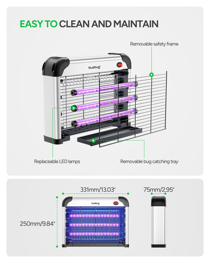 Buzbug LED Bug Zapper Indoor, 3 Efficient 50000H LED Bulbs, Energy Saving & Dual Band Attraction, High-Voltage Electric Mosquito Zapper, Fly Trap Mosquito Trap, Fly Killer Fly Zapper -MA009