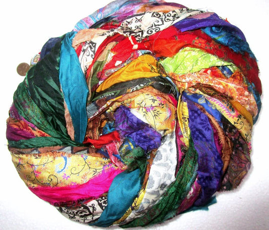 Vintage Fabrics Crafts 100 Strips 42 Yards Unstitched Silk Sari Ribbon Yarn Tassels SKEINS Mixed Shades Journal Scrapbook Craft Project Decor Strips India lot Beauty