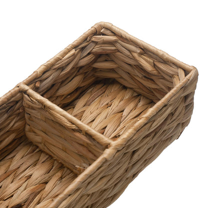 Wicker Bathroom Basket with 3 Compartments, Water Hyacinth Toilet Tank Basket, Woven Storage Box for Bathroom Organizer (14.6 x 4.7 x 3.1 inch)