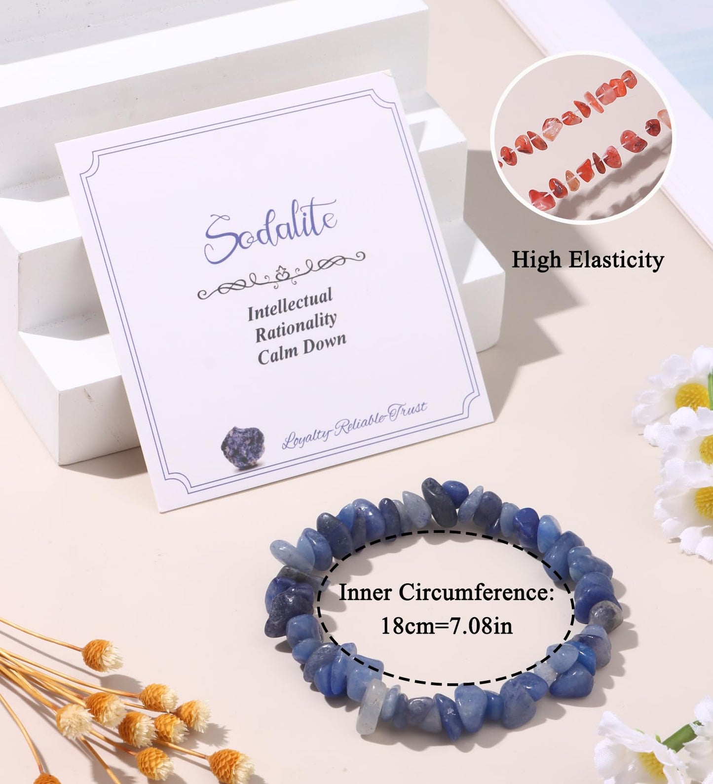 CASDAN 16Pcs Natural Gemstone Bracelets for Women Chakra Crystals Irregular Chips Beads Stretch Bracelets Bulk Colorful Natural Stone Gravel Spiritual Beaded Bracelet Jewelry