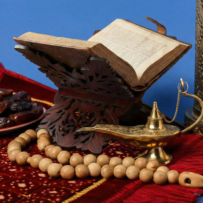 BrightRow Quran Stand Prayer Book Holder Stand 13.8 x 8.3 x 7.1 Inch Wooden Ornate Carved Indian Books Holders Decorative Bible Missal Stands for Ramadan Rihal Rehal Quran Bible Gita Display