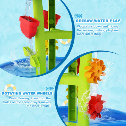 2026 Toddlers Water Table, 3-Tier Rain Showers Splash Pond Sensory Table with Water Pump & Water Toy Accessories, Summer Outdoor Toys, Kids Water and Sand Activity Playset for Boys Girls Age 3-5
