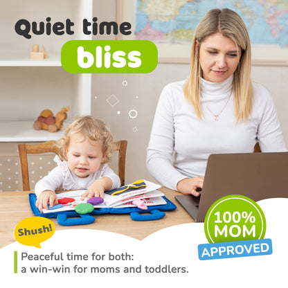 deMoca Toddler Travel Toys for Airplane and Car Rides, Quiet Busy Book for Toddlers 1-3, Plane Toys for 1 Year Old, Montessori Activity Book with All Parts Attached, Screen
