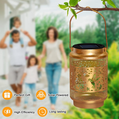 2 Pack Hummingbird Solar Lanterns Outdoor Waterproof,Hanging Solar Lights Garden Decor,Christmas Decorations Birthday Gifts for Women Mom Grandma,Metal Hollowed-Out Lanterns for Yard,Patio,Porch