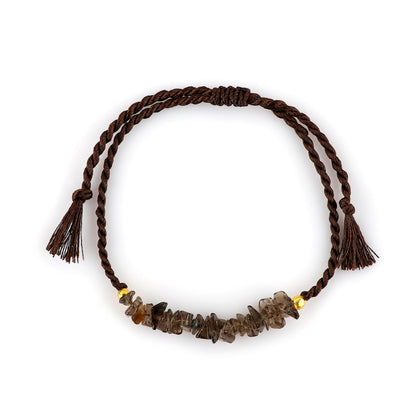 NJCRAFT Natural Smoky Quartz Chips Bracelet for Women | Smoky Quartz Gemstone Chip Adjustable Braided Bracelet (Approx. 6 Carat) | Handmade Slider Rope Bracelet 6+4 Inch | Minimalist Jewelry Gift