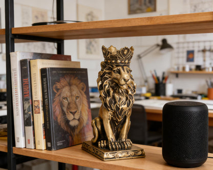 AMOIENSIS Retro Crown Lion Statue Home Decor Sculpture for Living Room, Office, 9 Inch Regal Figurine Strength Symbol Gift for Leos & Lion Enthusiasts